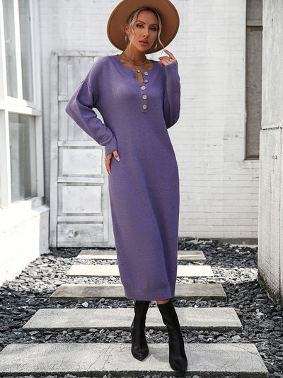 Women Button Long Sweater Dress