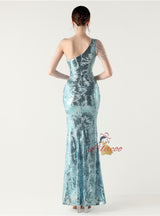 One Shoulder Mermaid Sequins Beading Prom Dress