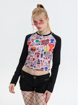 Cartoon Graffiti Printed Long Sleeve T-shirt