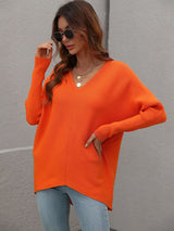 Solid Color V-neck Fashion Top Sweater