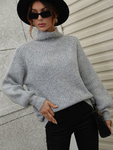 Solid Color Pullover Loose Turtle Neck Sweater
