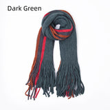 Warm Scarf Striped Solid Color Fringed Wool Scarf