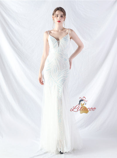 Mermaid Tulle Sequins Straps Prom Dress