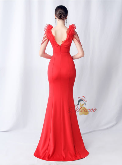 V-neck Mermaid Beading Prom Dress