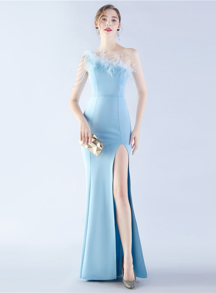 One Shoulder Mermaid Beading Split Prom Dress