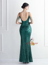 Spaghetti Straps Mermaid Beading Prom Dress