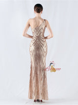 Mermaid Sequins One Shoulder Beading Prom Dress
