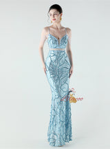 Spaghetti Straps Beading Sequins Prom Dress