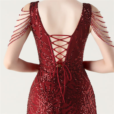 Mermaid Sequins V-neck Beading Prom Dress