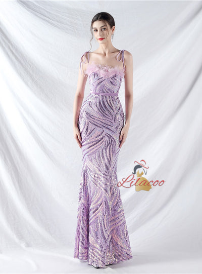 Spaghetti Straps Mermaid Sequins Prom Dress