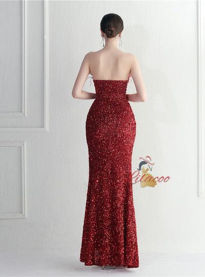 Mermaid Sequins Strapless Prom Dress