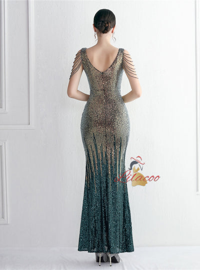 Mermaid V-neck Sequins Beading Prom Dress