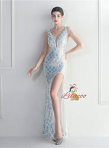 Gold Mermaid V-neck Prom Dress