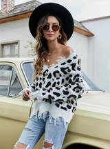 Loose Short V-neck Ladies Sweater