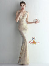 Mermaid Sequins V-neck Beading Prom Dress