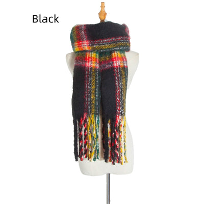Warm Thick Fringed Plaid Scarf