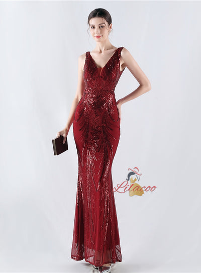 V-neck Sequins Mermaid Prom Dress