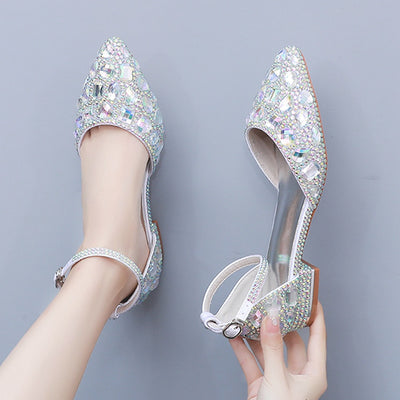 Leisure Pointed Low Heel Rhinestone Bride Shoes