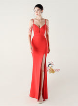 Mermaid Spaghetti Straps Beading Split Prom Dress