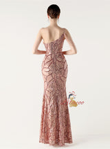 Mermaid Sequins One Shoulder Beading Prom Dress