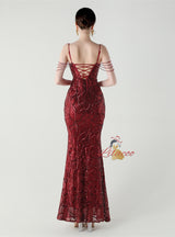 Mermaid Sequins Spaghetti Straps Beading Prom Dress