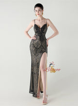 Mermaid Spaghetti Straps Appliques Prom Dress