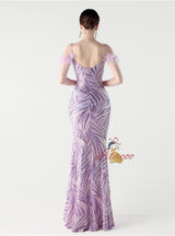 Memraid Sequins Spaghetti Straps Feather Split Prom Dress