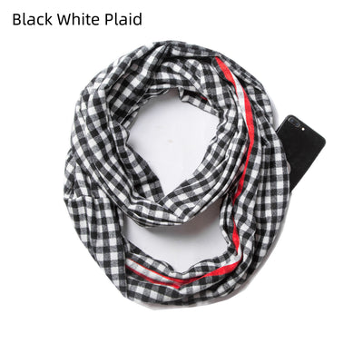 Thickened Pullover Plaid Zipper Pocket Scarf