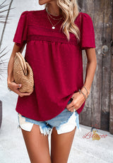 Solid Color Short Sleeve Lace Top