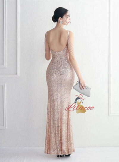 Mermaid Sequins Spghetti Straps Beading Prom Dress