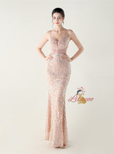 Mermaid Spaghetti Straps Sequins Beading Prom Dress
