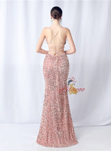 Mermaid Sequins Spaghetti Straps Backless Prom Dress