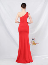 One Shoulder Mermaid Split Beading Prom Dress