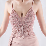 Mermaid Spaghetti Straps Lace Appliques Split Prom Dress