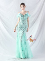 Spaghetti Straps Mermaid Sequins Tulle Prom Dress