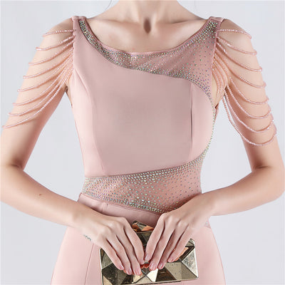 Scoop Neck Beading Split Prom Dress