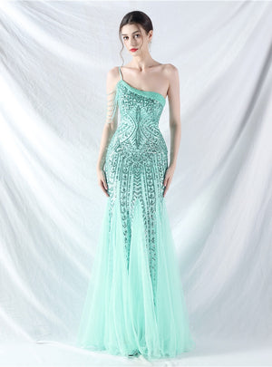 One Shoulder Sequins Beading Prom Dress