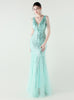 Mermaid Sequins Tulle V-neck Beading Prom Dress