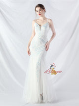 Spaghetti Straps Sequins Beading Prom Dress