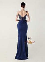 Mermaid Spaghetti Straps Beading Split Prom Dress