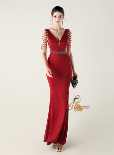 Mermaid V-neck Beading Prom Dress