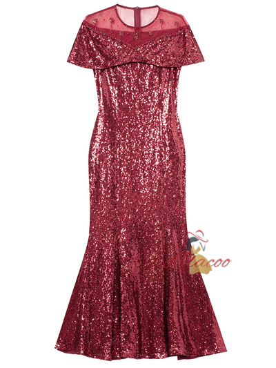 Burgundy Sequins Beading Mother Of The Bride Dress