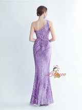 Mermaid Sequins One Shoulder Split Prom Dress
