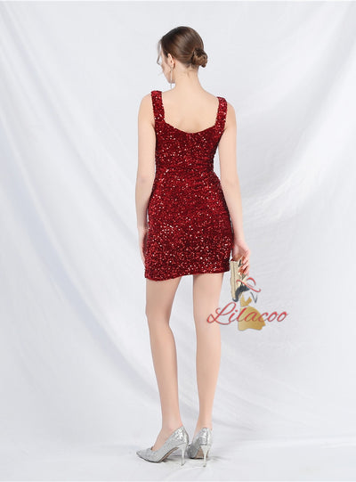 Sequins Straps Mini Prom Dress