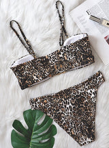 Sexy Leopard Print High Waist Metal Accessories Swimsuit