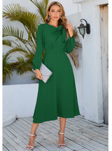 Long Sleeve Round Neck Bow Dress