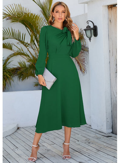 Long Sleeve Round Neck Bow Dress