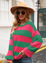 Stitching Striped Round Neck Loose Sweater