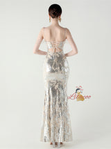 Mermaid Sequins Spaghetti Straps Split Beading Prom Dress