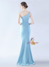 Mermaid One Shoulder Feather Split Prom Dress